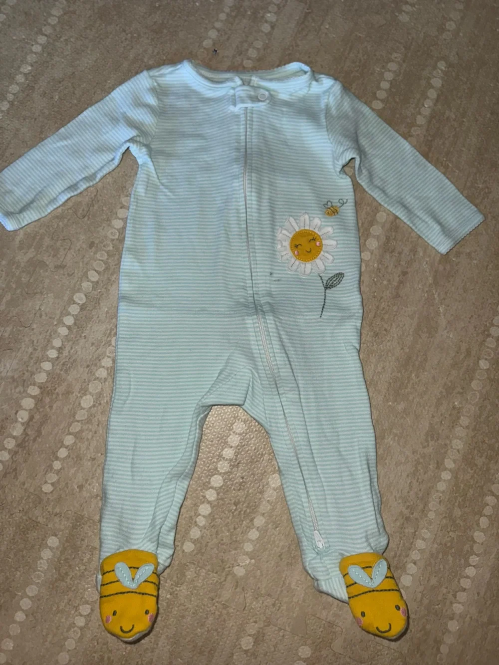 Carter's Light Blue & White Striped Baby One-Piece with Sunflower Embroidery